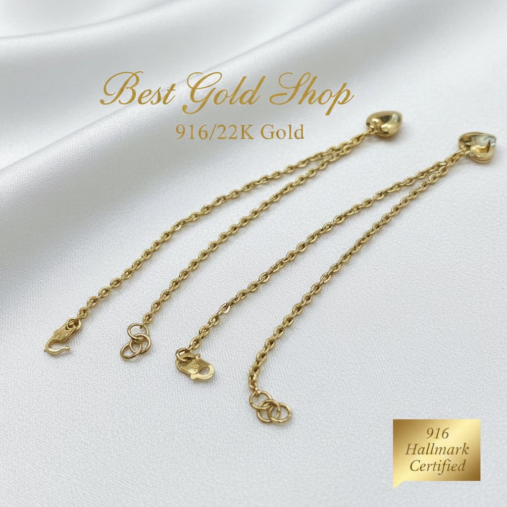916 Gold Wan Zi Dangling Heart Bracelet Slim elegant designBraceletsBest Gold Shop