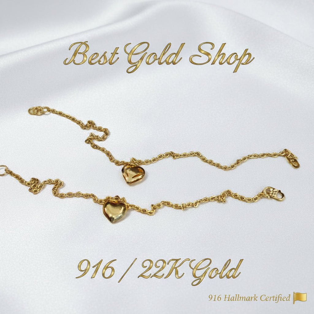 916 Gold Wan Zi Dangling Heart Bracelet Slim elegant designBraceletsBest Gold Shop