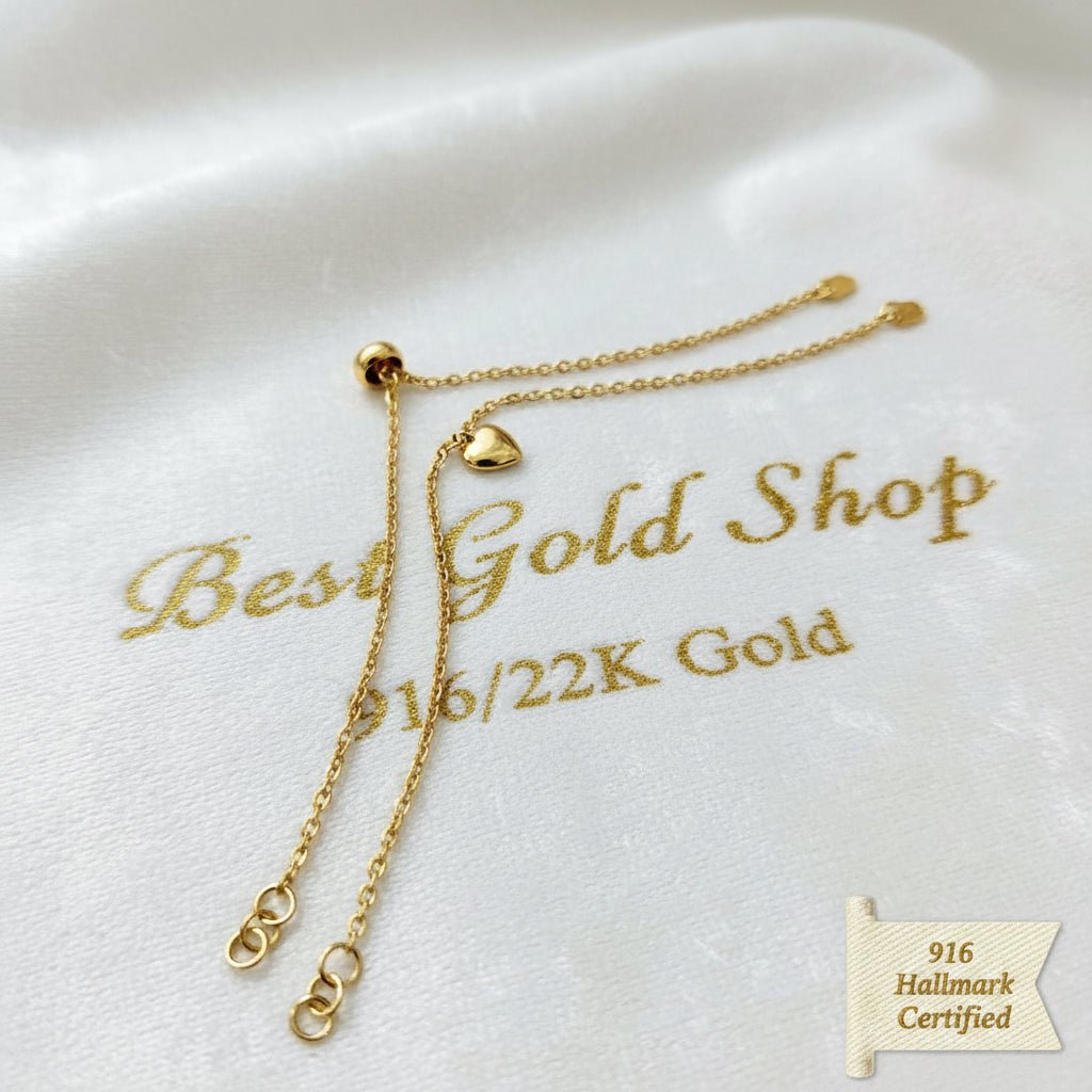 916 Gold Wan Zi Dangling Heart Bracelet Slim elegant designBraceletsBest Gold Shop