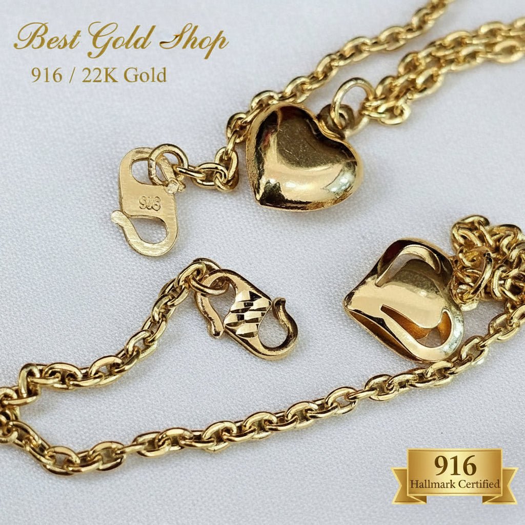 916 Gold Wan Zi Dangling Heart Bracelet Slim elegant designBraceletsBest Gold Shop