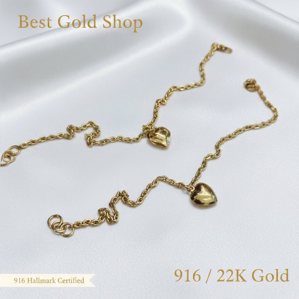 916 Gold Wan Zi Dangling Heart Bracelet Slim elegant designBraceletsBest Gold Shop