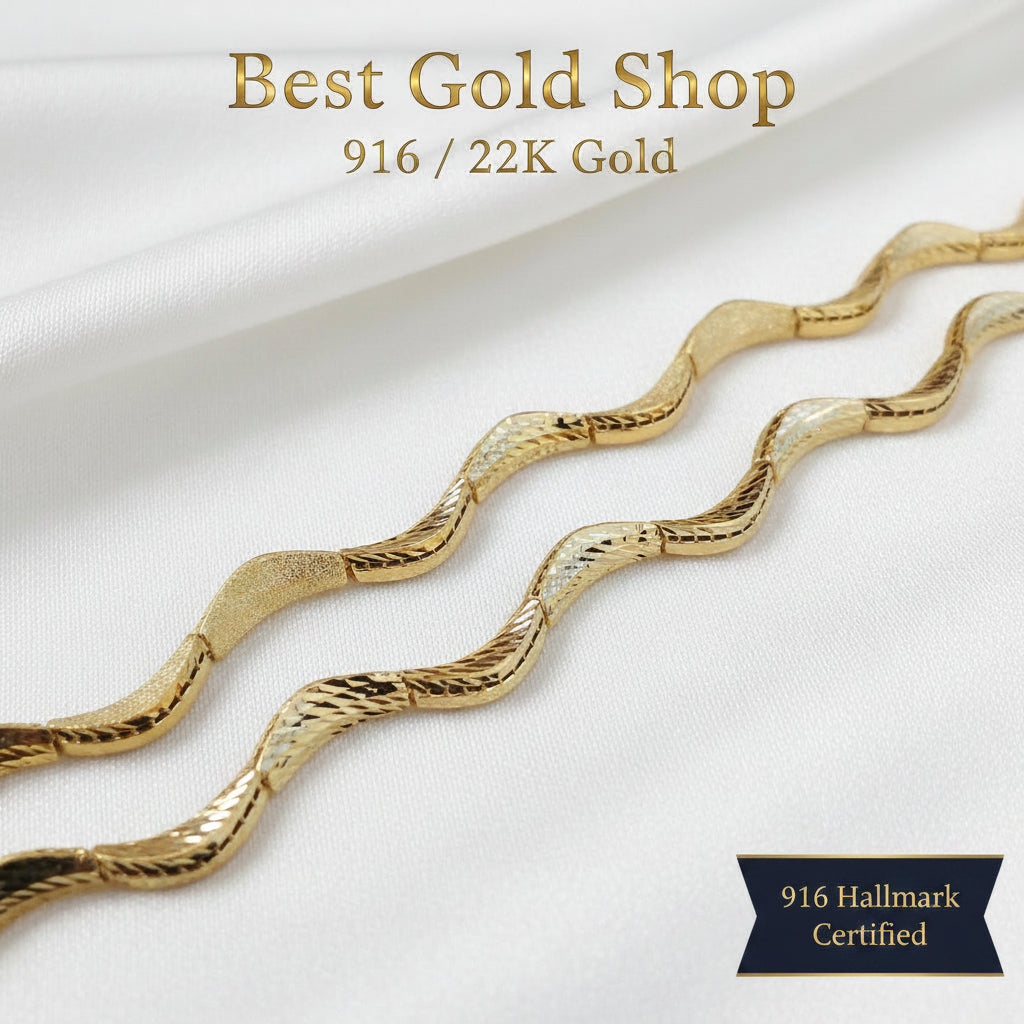 916 Gold Wavy Bracelet | New Design ElegantBraceletsBest Gold Shop