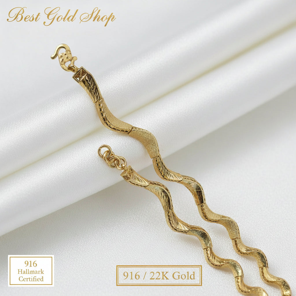 916 Gold Wavy Bracelet | New Design ElegantBraceletsBest Gold Shop