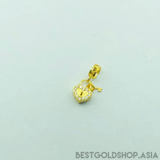 916/22k Gold Heart Lock with crystal - Best Gold Shop 22k gold 22k Gold Charms 916 gold 916 gold