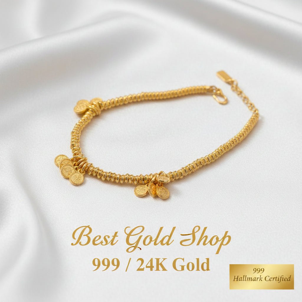 999 Gold Bracelet with coin Design Ping An Xi LeBraceletsBest Gold Shop