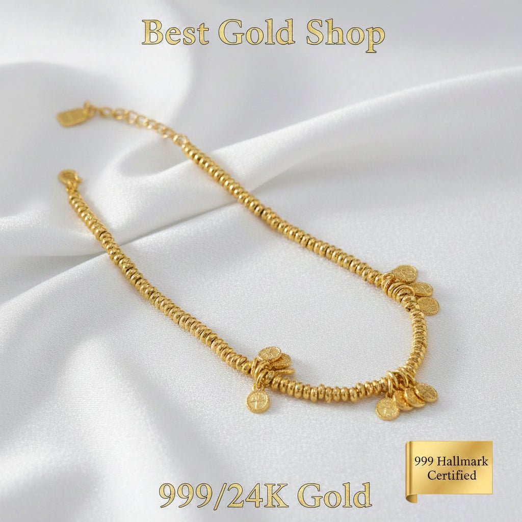 999 Gold Bracelet with coin Design Ping An Xi LeBraceletsBest Gold Shop