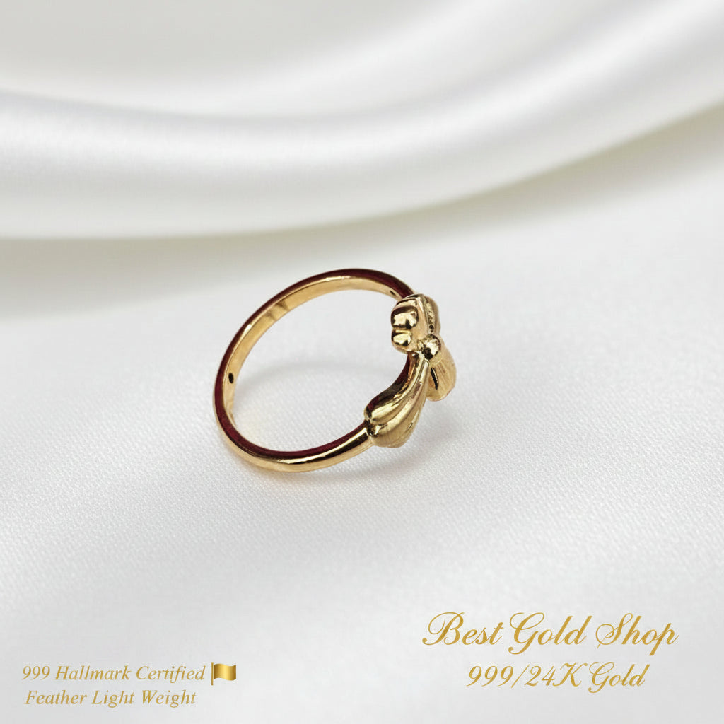 999 Gold Cross Design Feather Light Ring | 24K Fine Gold RingRingsBest Gold Shop