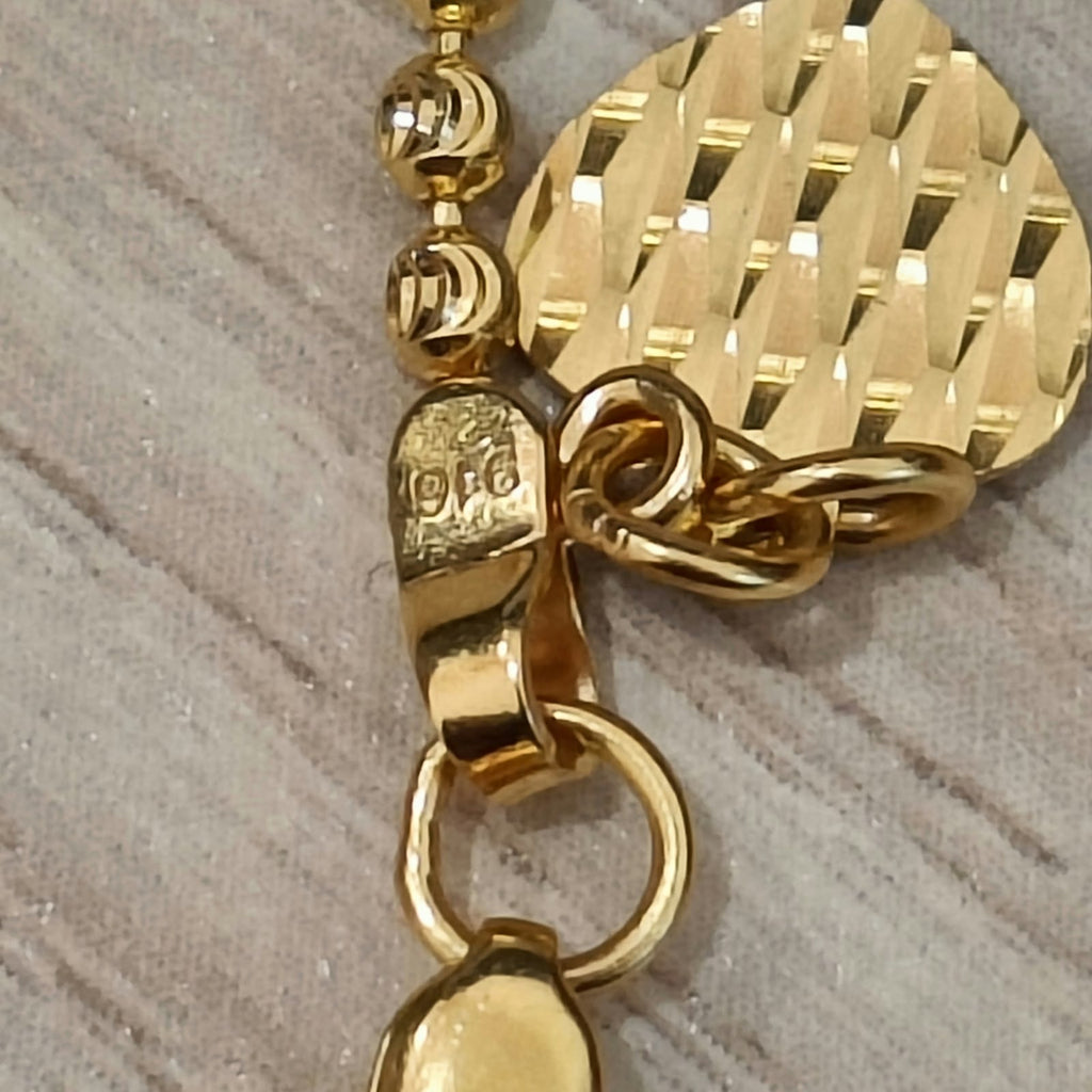 916 Gold Solid Bead Bracelet with Heart Charm