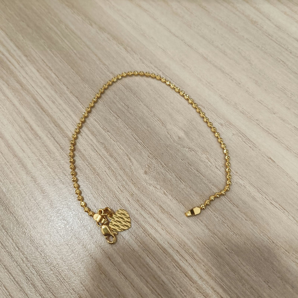 916 Gold Solid Bead Bracelet with Heart Charm
