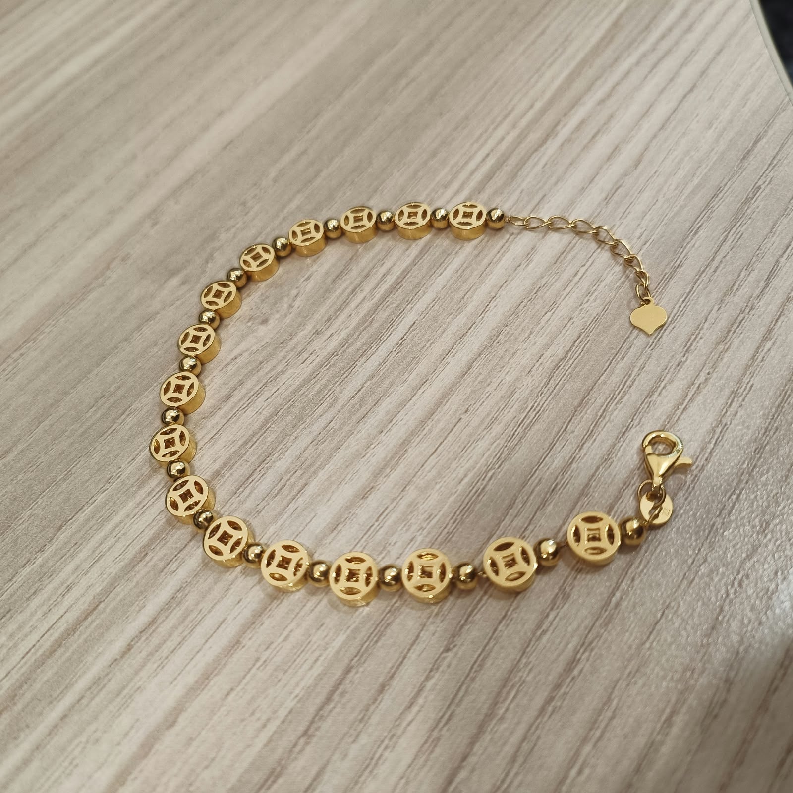 916 Gold Chinese Coin Bracelet – Adjustable 17.2–20cm