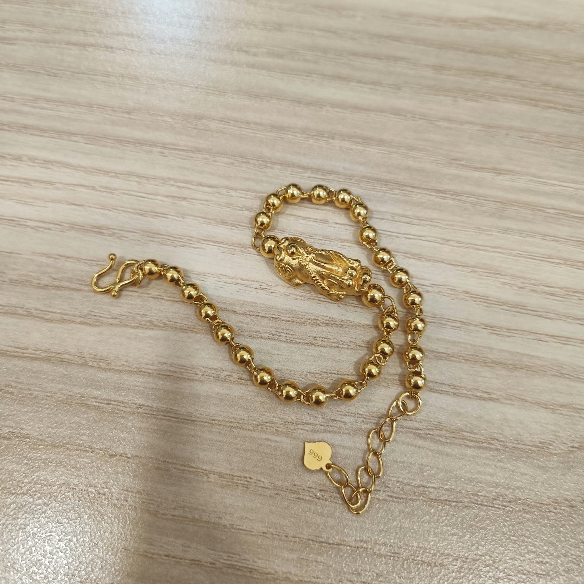 999 Gold Beads Pixiu Bracelet | 24K Gold Lucky Wealth Design