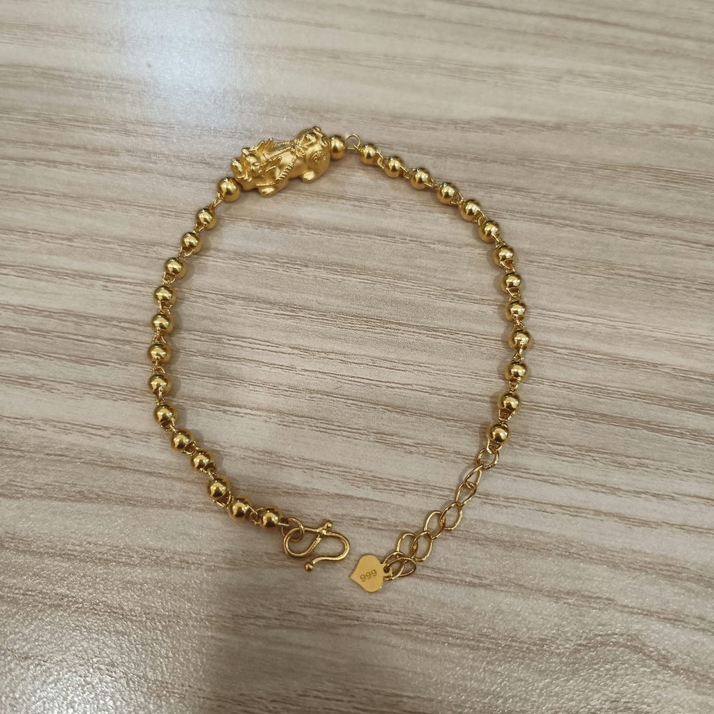999 Gold Beads Pixiu Bracelet | 24K Gold Lucky Wealth Design