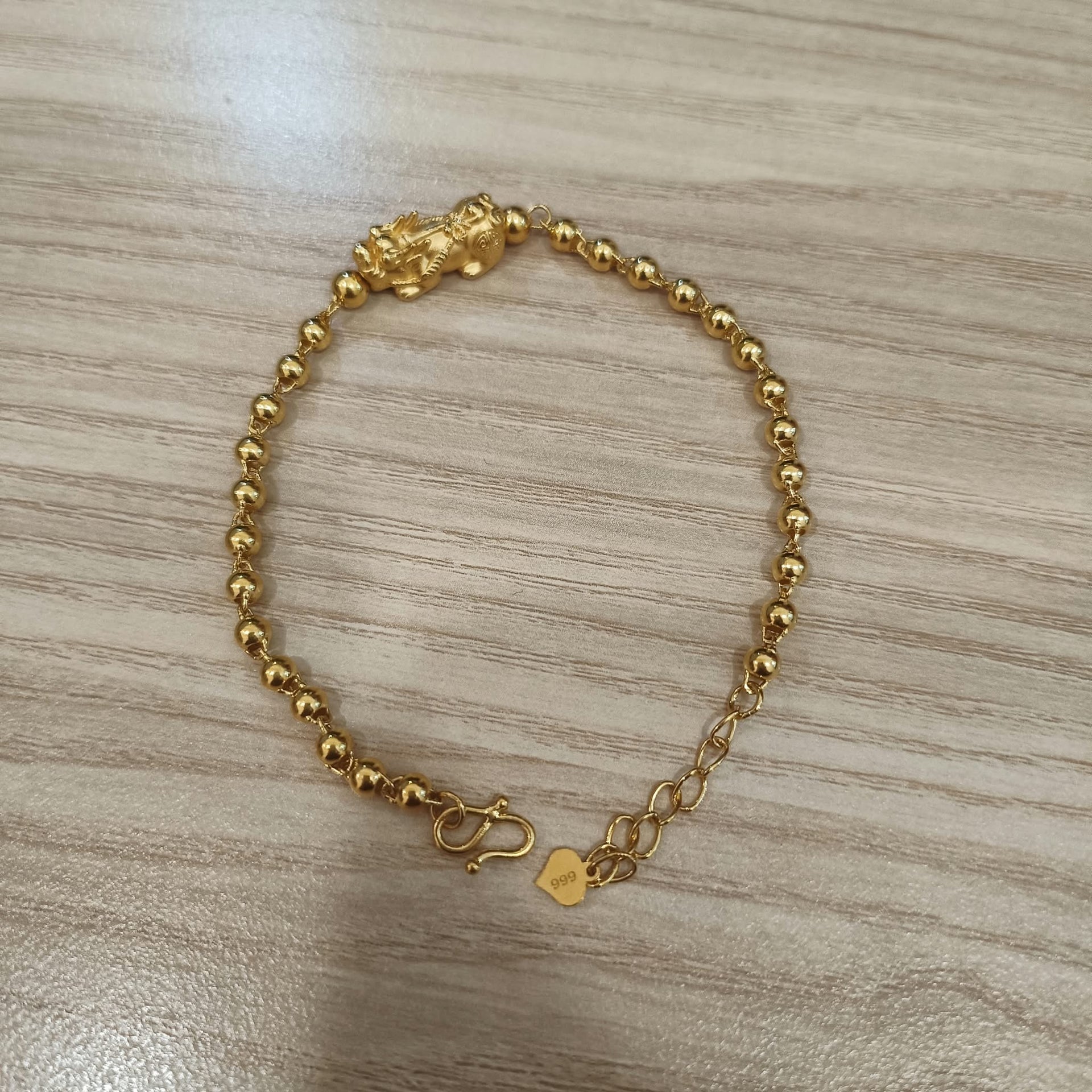 999 Gold Beads Pixiu Bracelet | 24K Gold Lucky Wealth Design