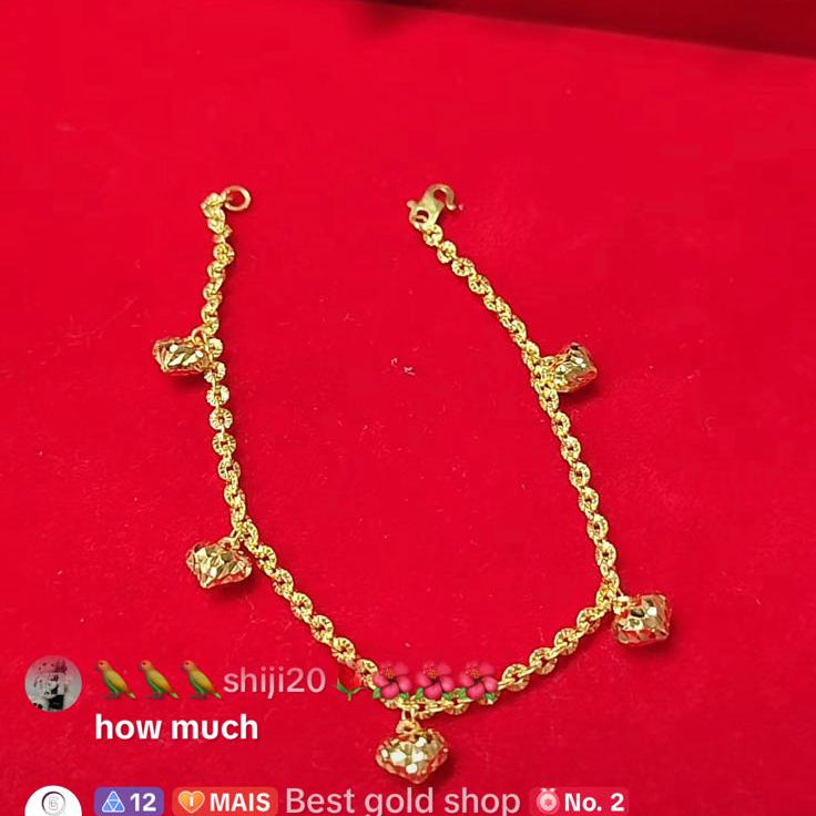 22k / 916 Gold Sunflower with Dangling Heart Bracelet Simple and Elegant