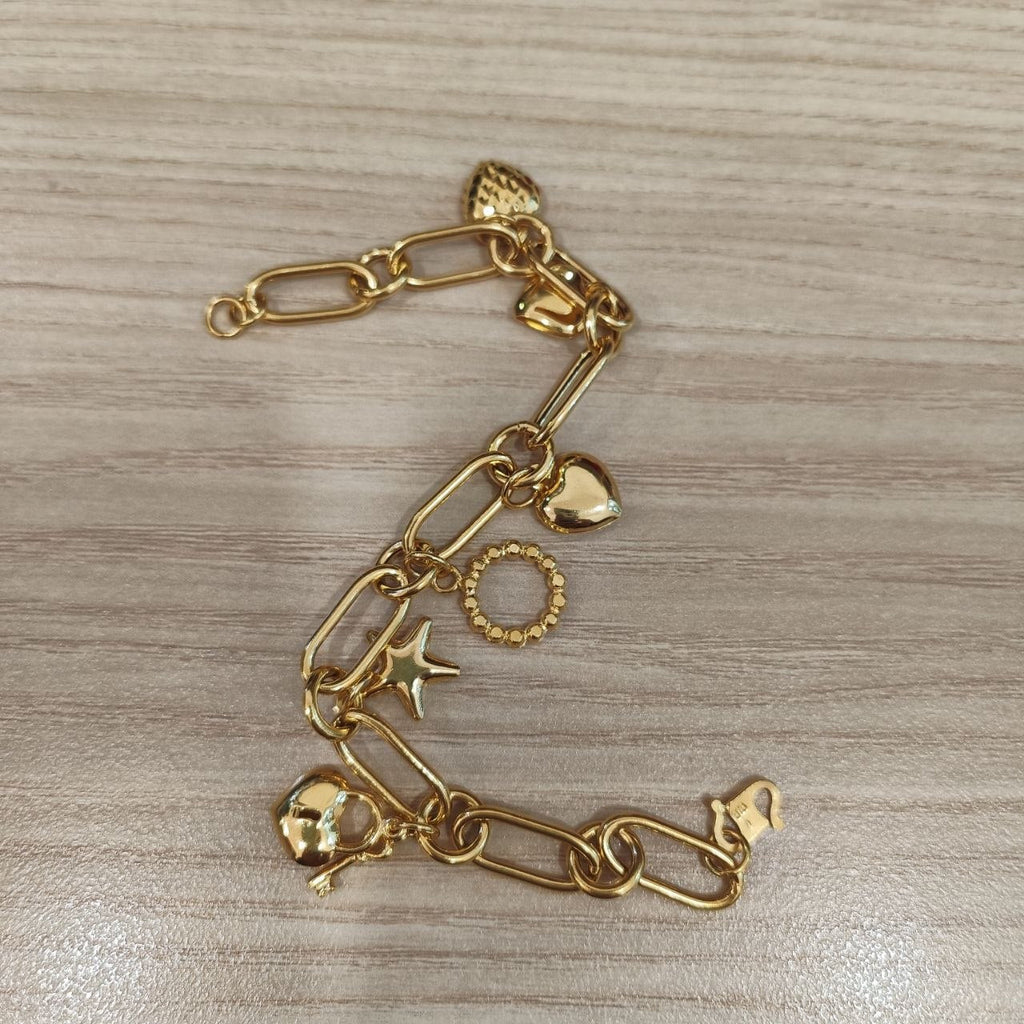 916 gold anchor bracelet with heart and star charms, BR26764
