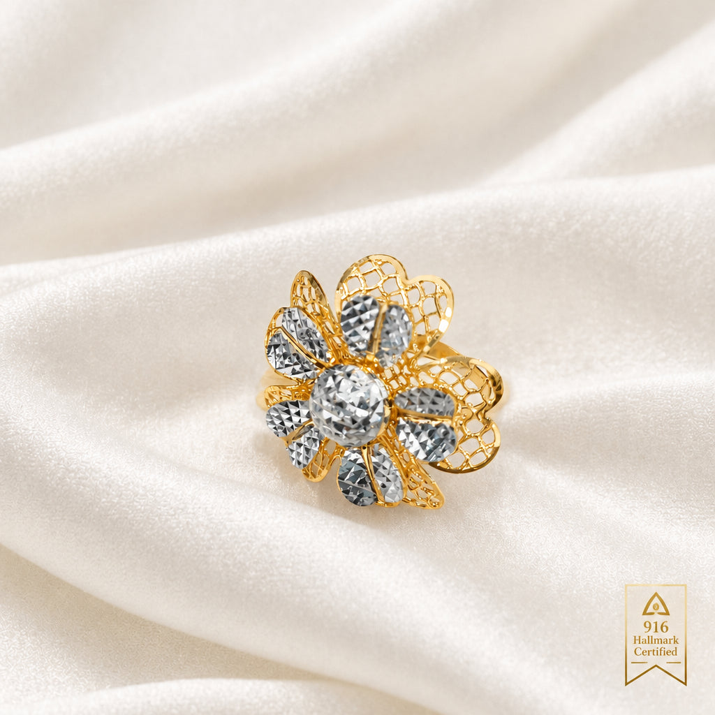 916 Gold Floral Ring | Elegant Two-Tone 22K Design