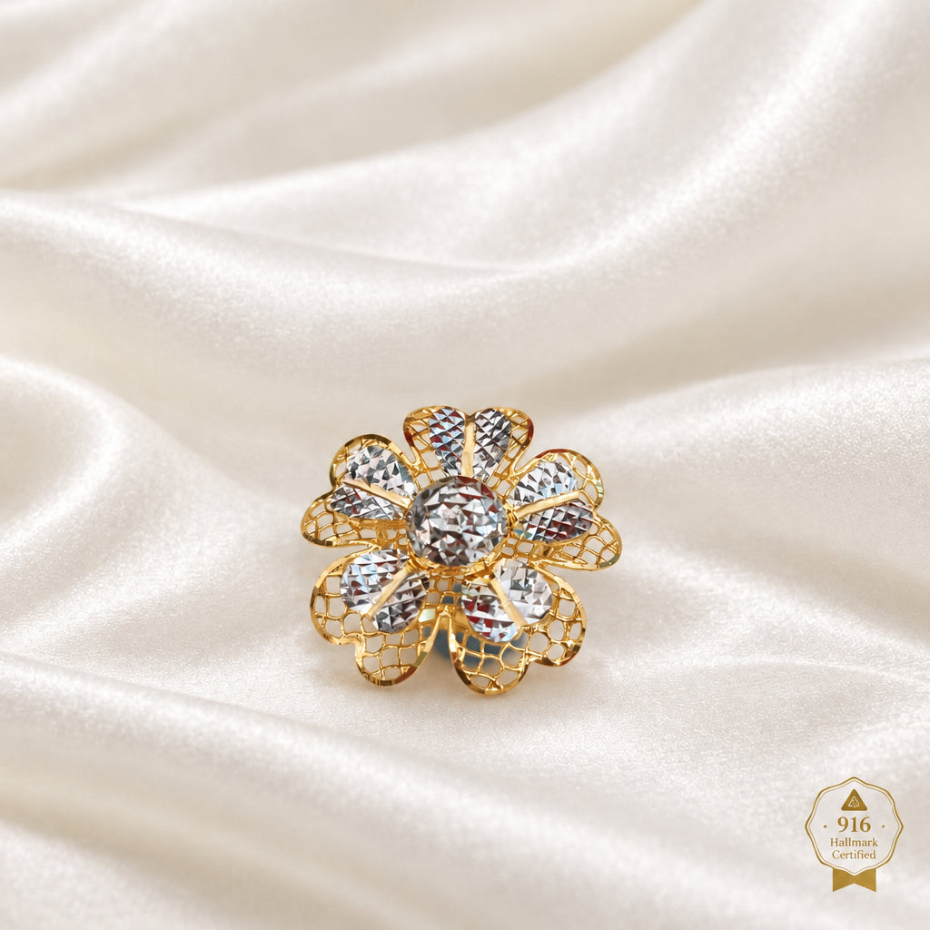 916 Gold Floral Ring | Elegant Two-Tone 22K Design