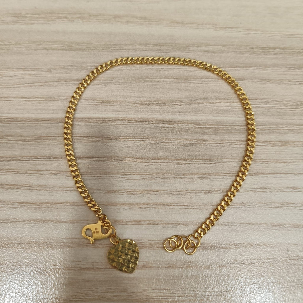 916 Gold Fishbone Heart Bracelet | Adjustable 22K Gold Design