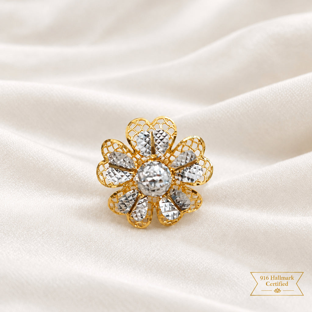 916 Gold Floral Ring | Elegant Two-Tone 22K Design
