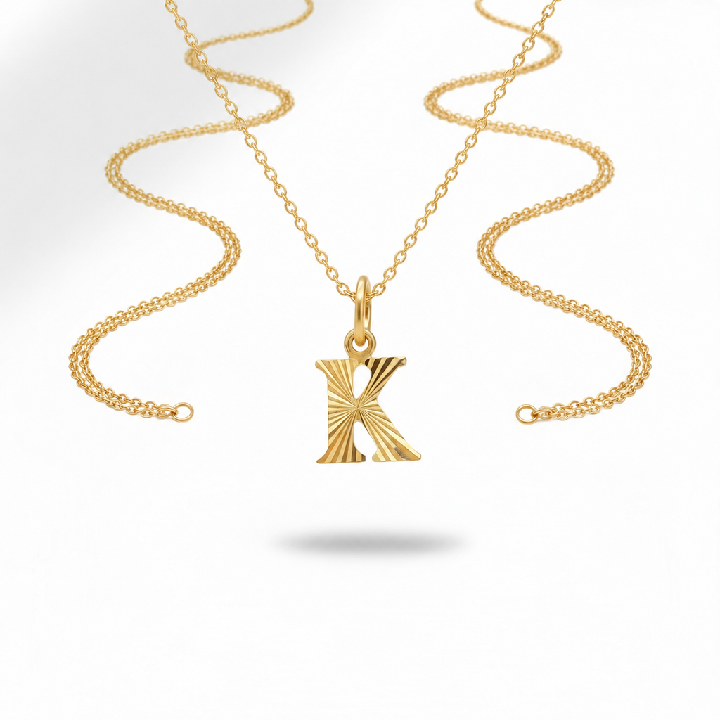 Guild Bullion 916 gold letter K pendant with chain for styling reference; chain not included