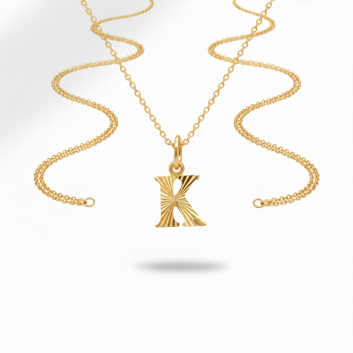 Guild Bullion 916 gold letter K pendant with chain for styling reference; chain not included