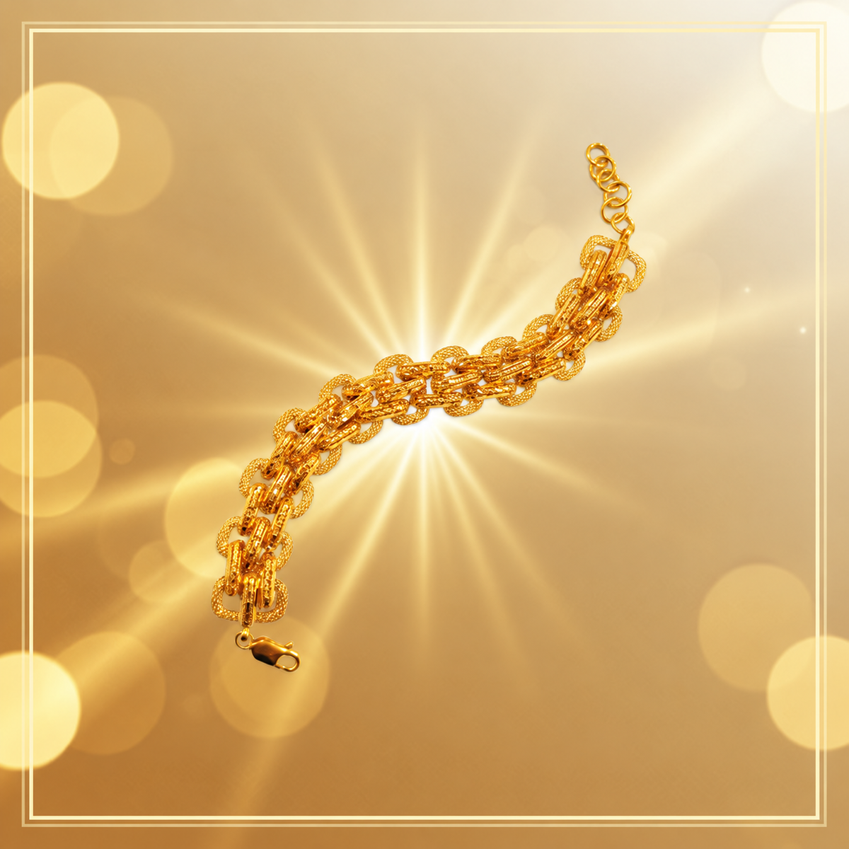 916 gold double-link bracelet arranged diagonally with clasp and extension rings visible