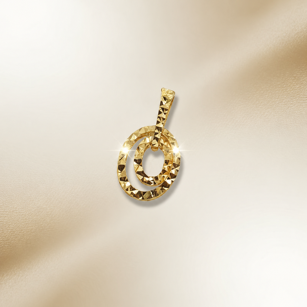 916 gold double-oval pendant showing nested faceted loops and bail
