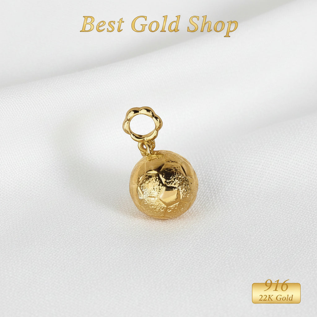 Guild Bullion 916 gold ball charm on satin; collection design reference. Check selector for current options and availability.