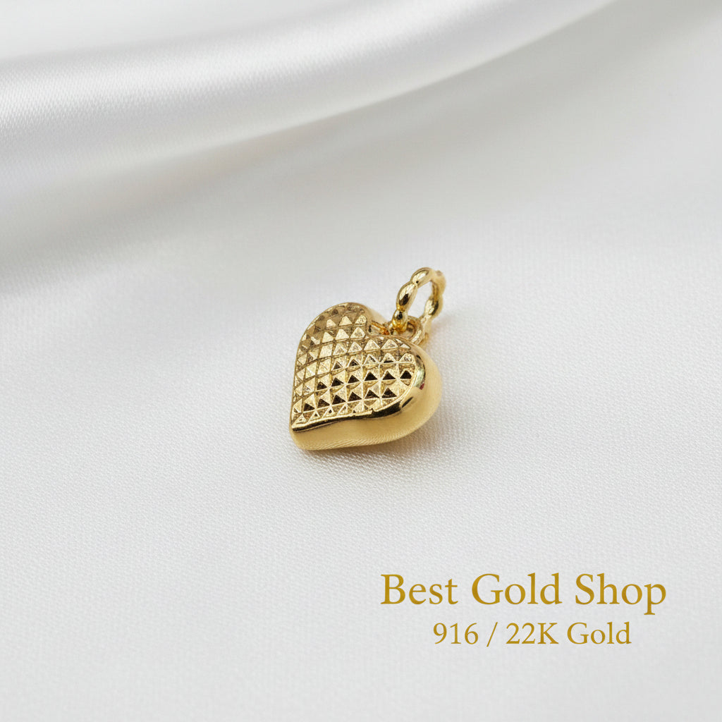 Guild Bullion 916 gold textured heart on satin; collection design reference. Check selector for current options and availability.