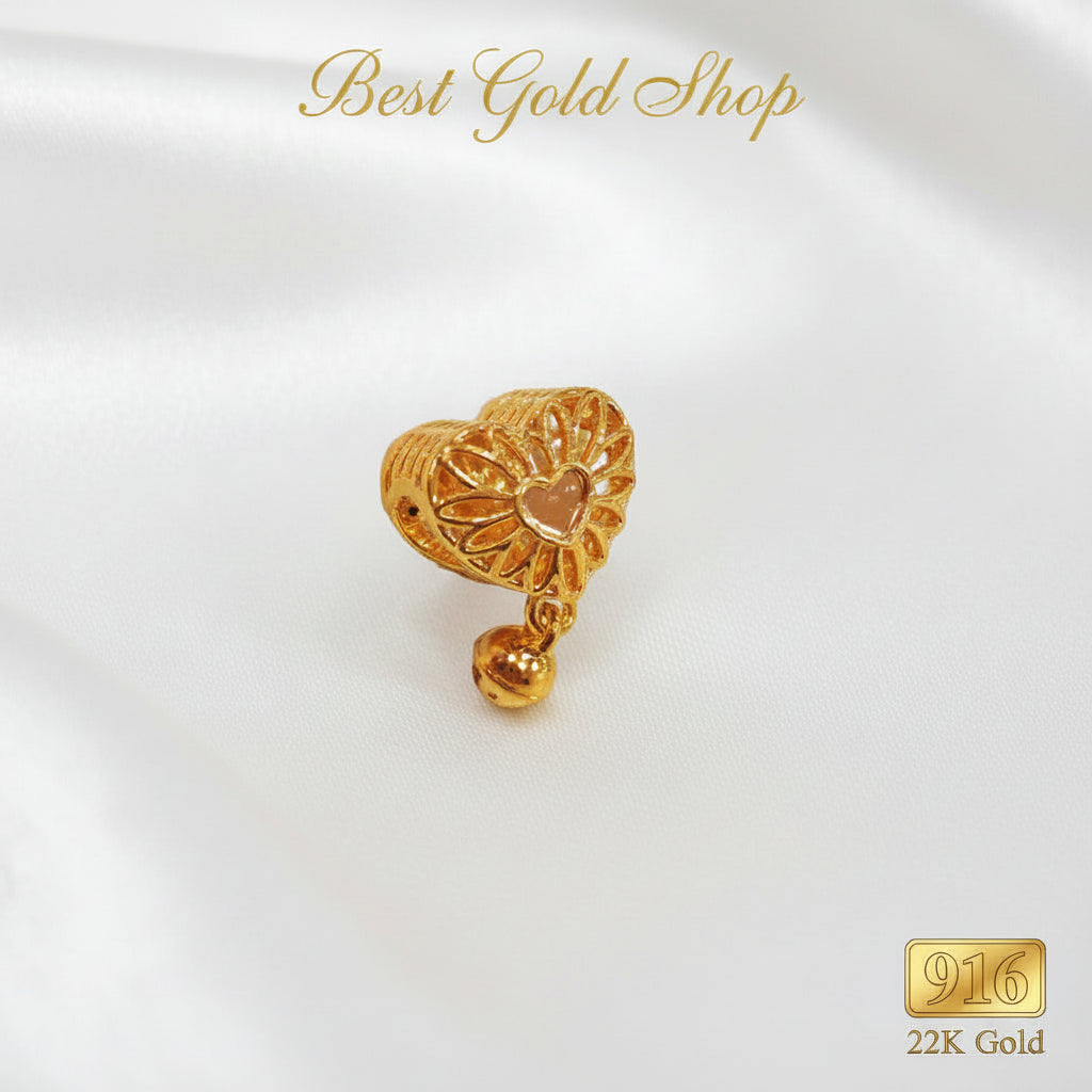 Guild Bullion 916 gold heart bead; collection design reference. Check selector for current options and availability.