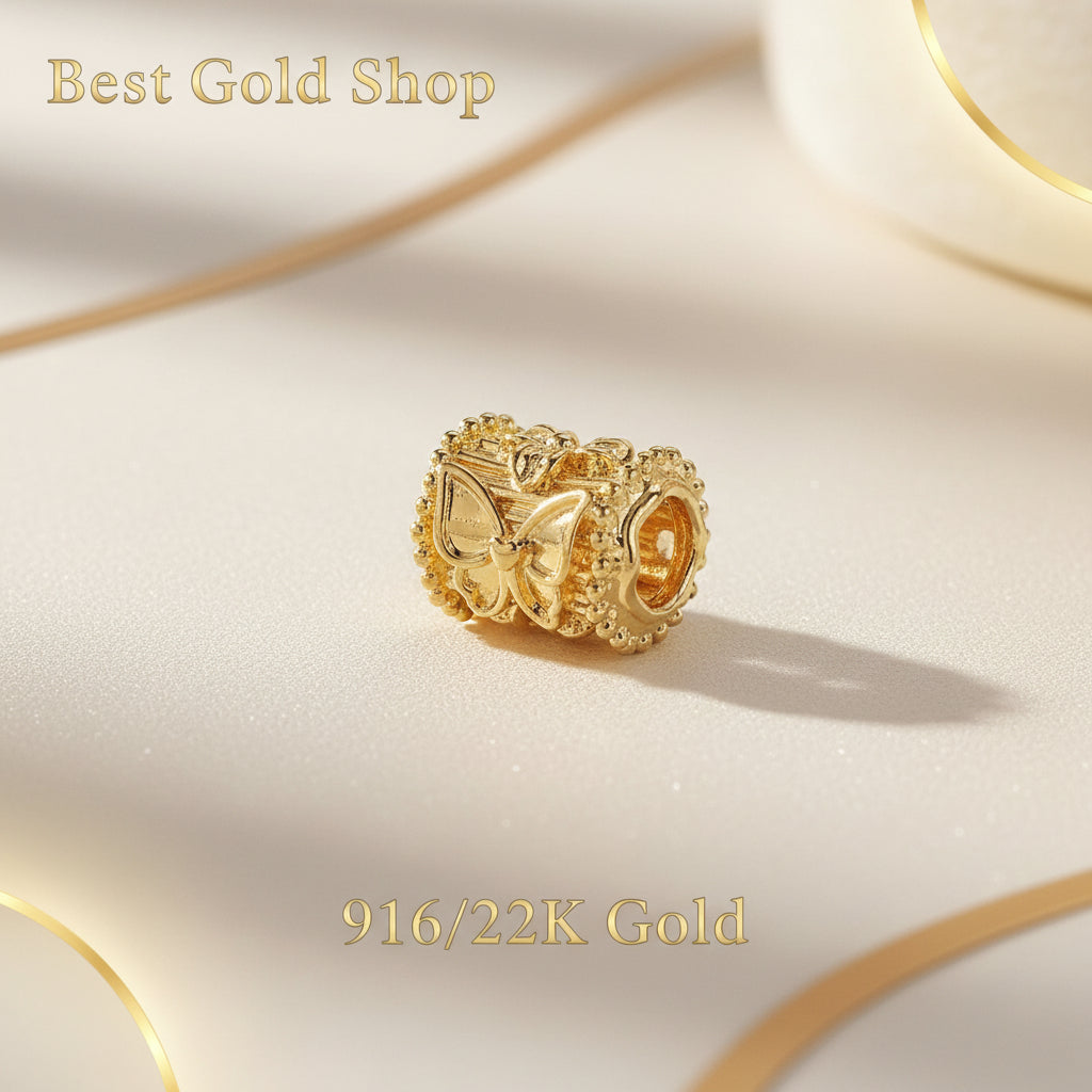 Guild Bullion 916 gold openwork barrel bead; collection design reference. Check selector for current options and availability.