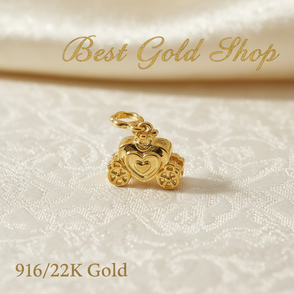 Guild Bullion 916 gold carriage charm; collection design reference. Check selector for current options and availability.