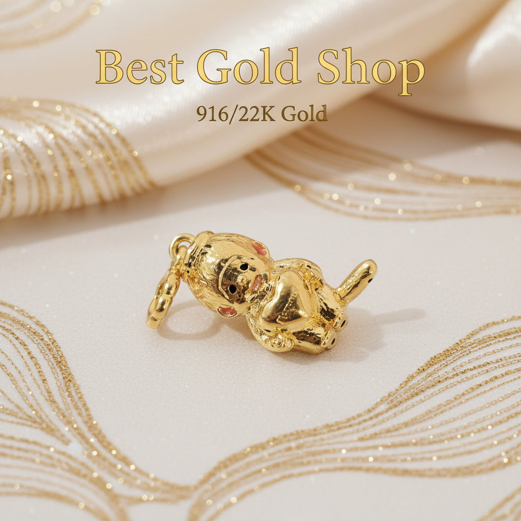 Guild Bullion 916 gold monkey charm; collection design reference. Check selector for current options and availability.