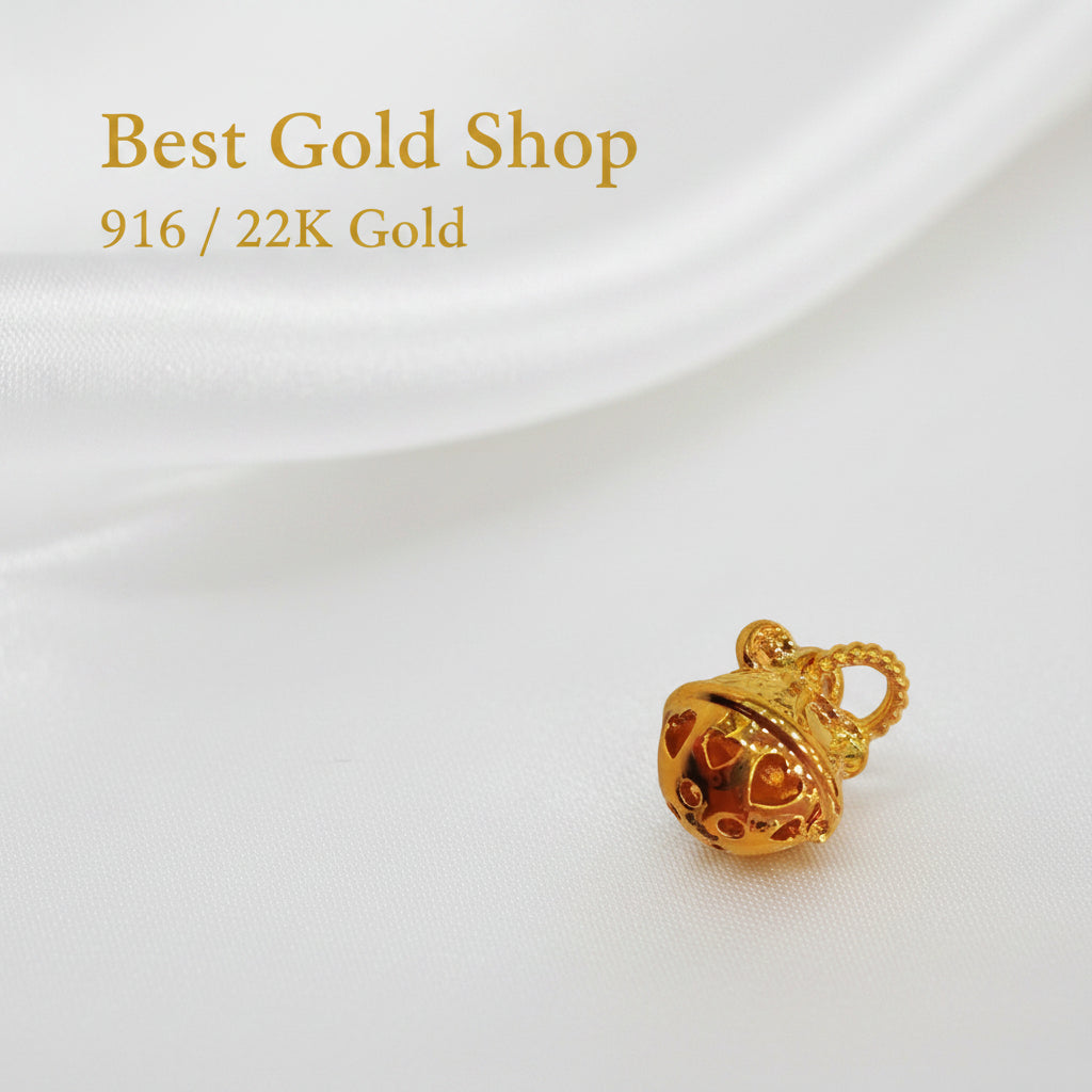 Guild Bullion 916 gold openwork sphere charm; collection design reference. Check selector for current options and availability.