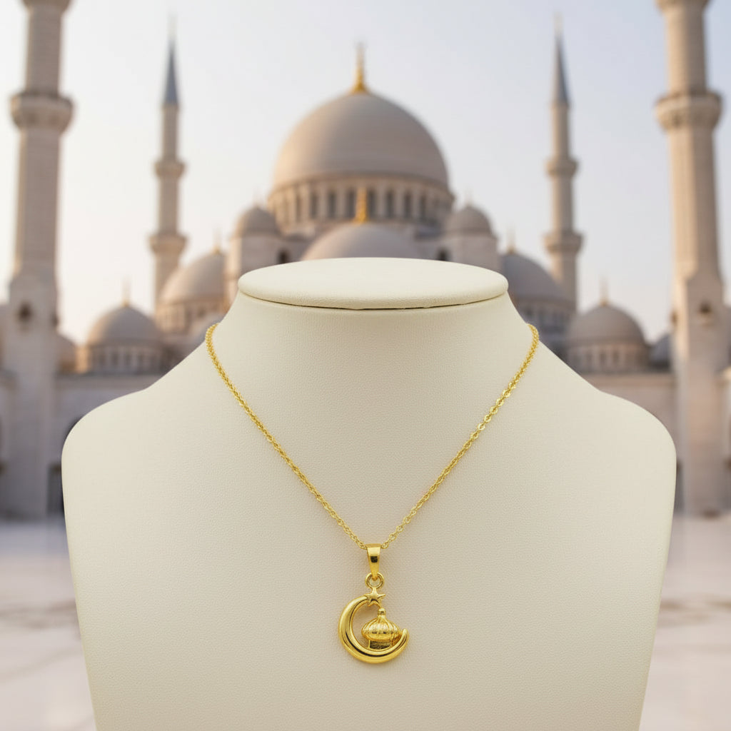 Guild Bullion 916 gold crescent moon displayed on chain; collection design reference. Check selector for current options and availability.