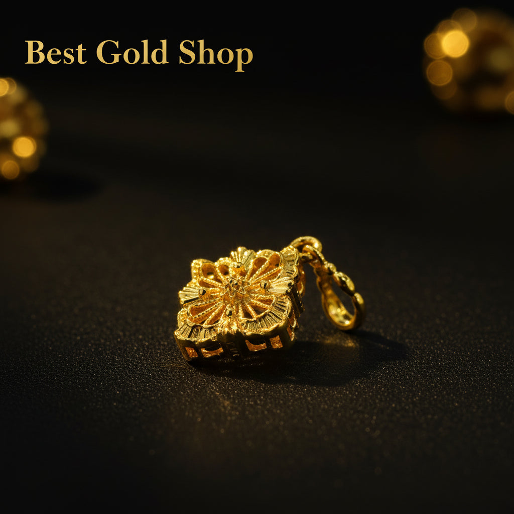 Guild Bullion 916 gold floral openwork charm; collection design reference. Check selector for current options and availability.