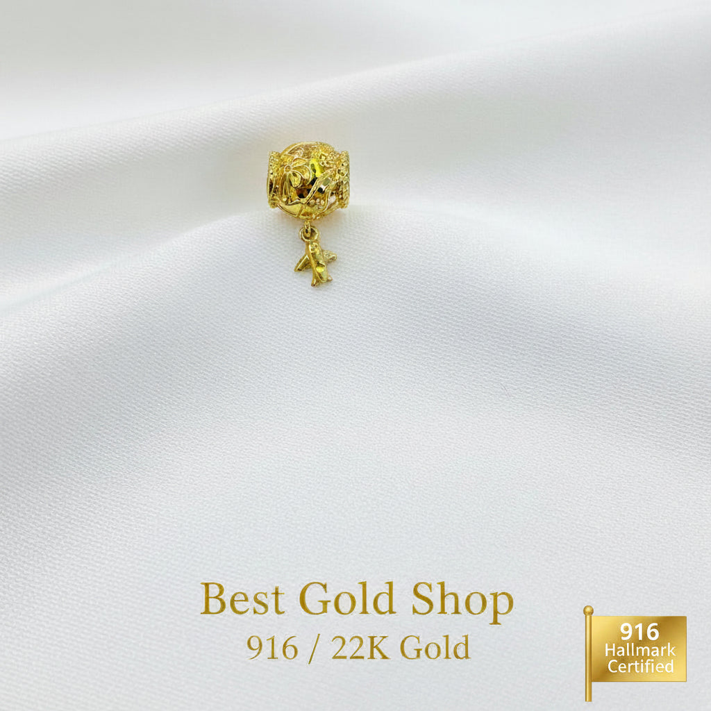 Guild Bullion 916 gold airplane dangle bead; collection design reference. Check selector for current options and availability.