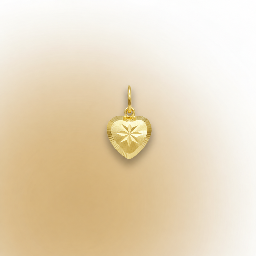PD5634 916 gold star-centre heart pendant with polished border and gold loop on cream
