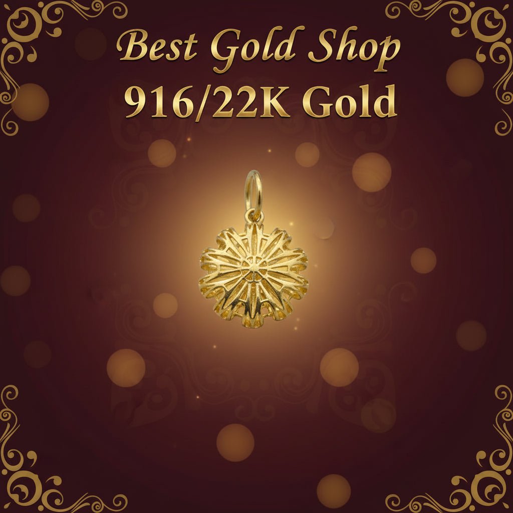 Reverse of 916 gold Flower pendant PD23867 showing radiating openwork and an oval bail
