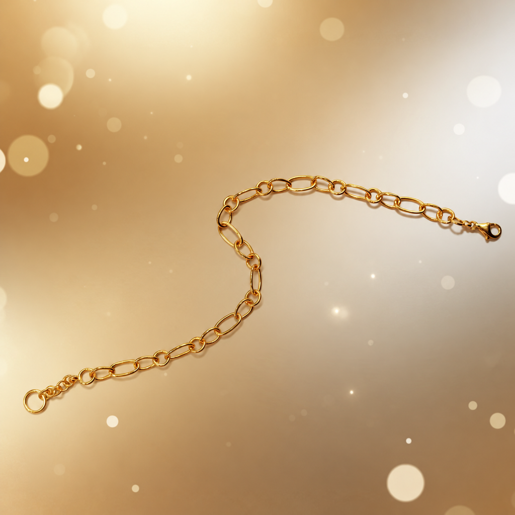 Guild Bullion 916 gold lightweight link bracelet in a curved arrangement on a warm gold background