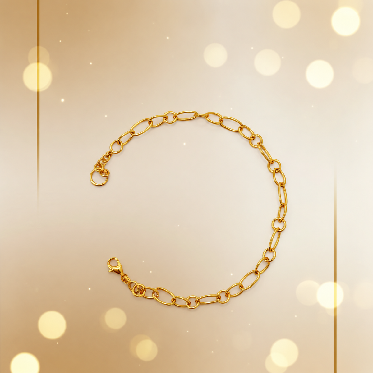 Guild Bullion 916 gold lightweight link bracelet arranged in an open circle with clasp and extension rings visible