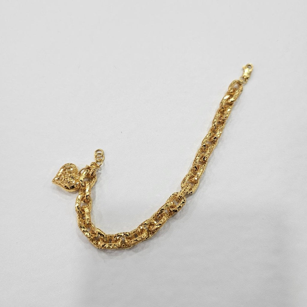 Original U-shaped reverse view of the 22K gold Regal Link Bracelet with heart charm and extension rings