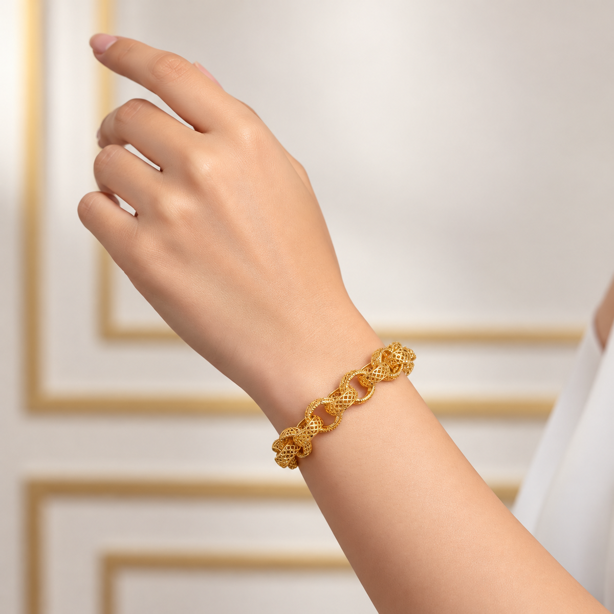 916 gold Wave Ring Bracelet worn on a wrist, shown as a styling reference
