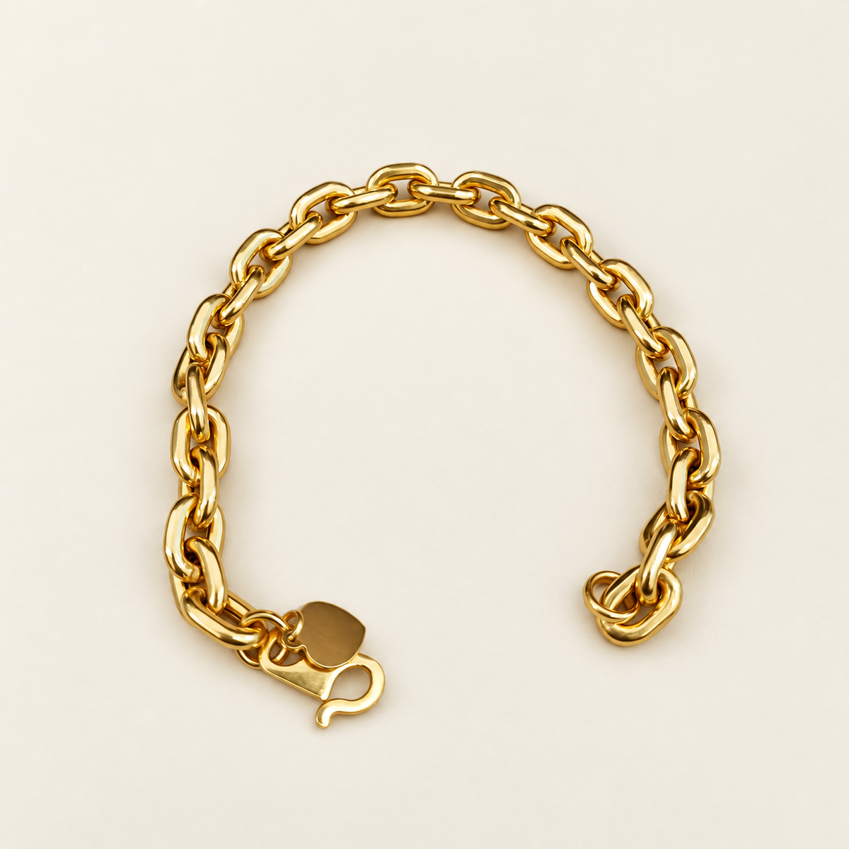Full view of 22K / 916 gold Hollow Wanzi Bracelet on ivory background