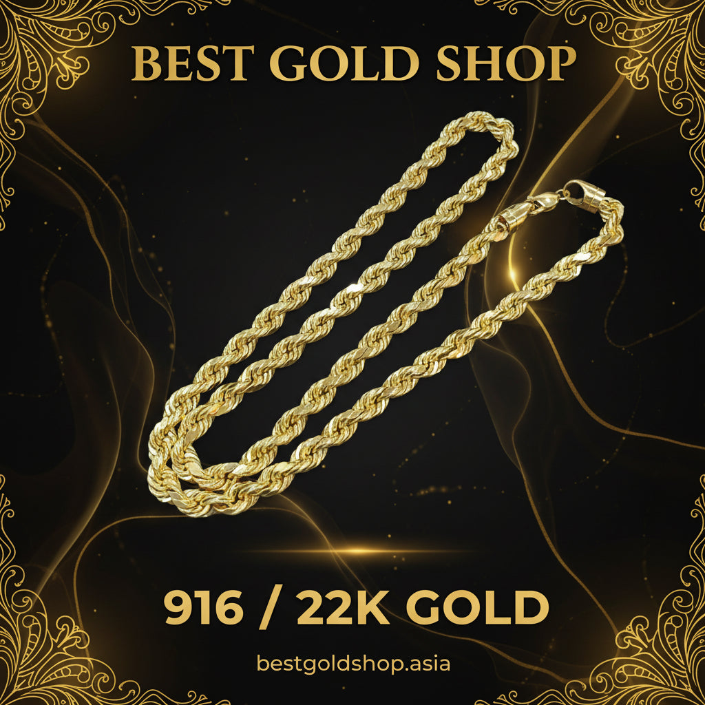 Semi-solid rope necklace laid in loops with its clasp visible