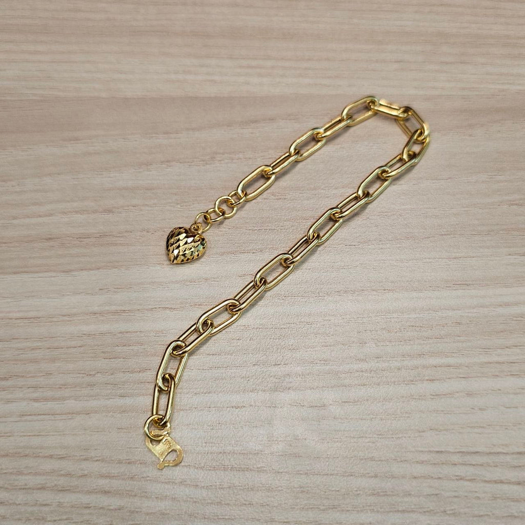 916 Gold Clip Link Bracelet with Dangling Heart