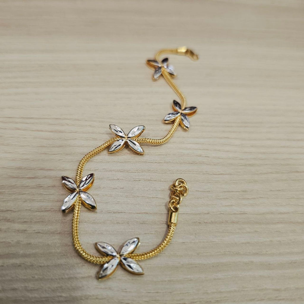 916 Gold 5 Flower Design Bracelet Two Tone