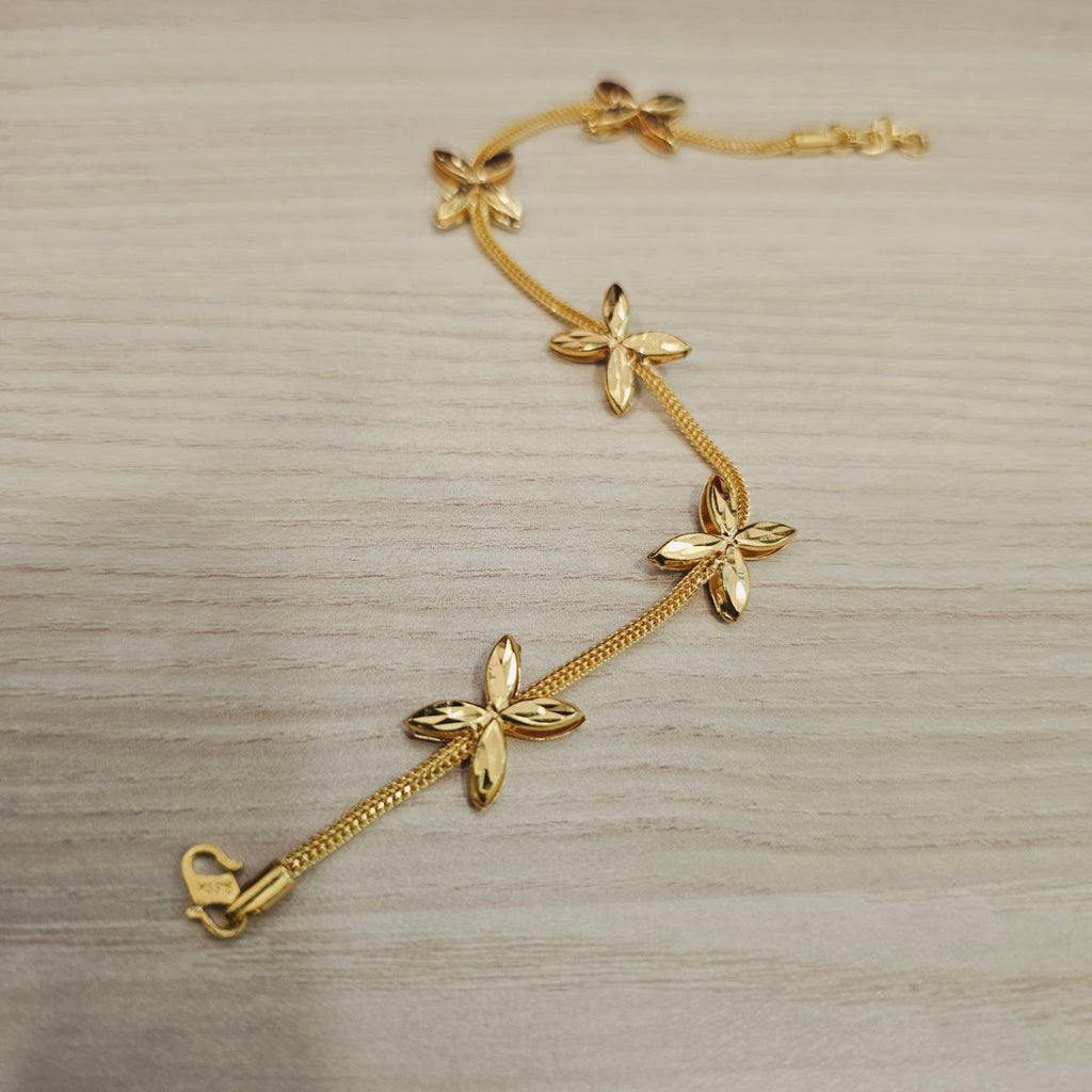 916 Gold 5 Flower Design Bracelet Two Tone