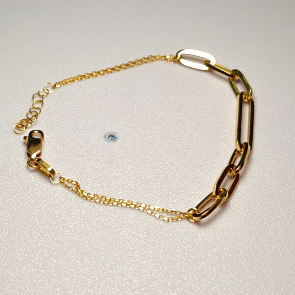 916 gold Wanzi link bracelet with elongated links and fine chain