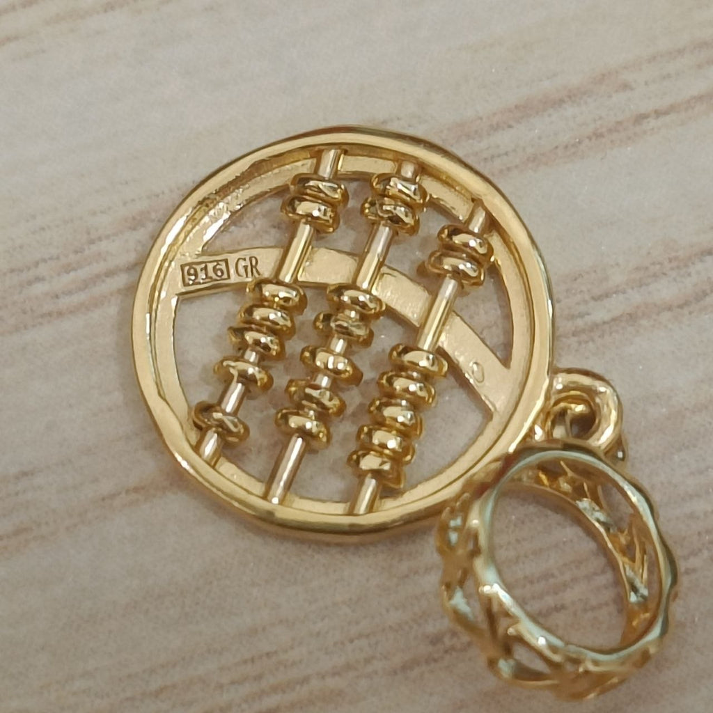 916 Gold Round Abacus Pendant | Classic 22K Gold Design